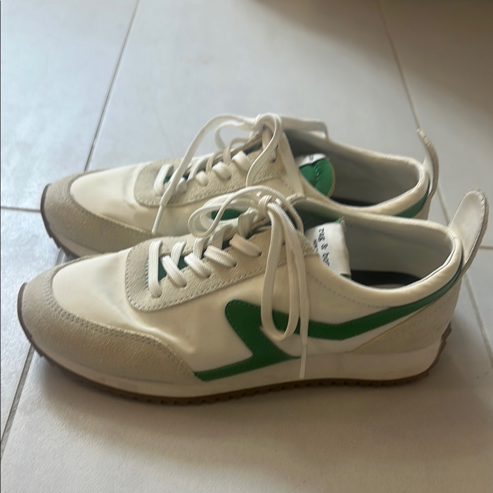 Rag & Bone White and Green Athletic Shoes Retro Style